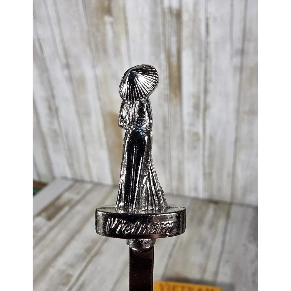 Vietnam Souvenir Appetizer Fork Set 6 Piece Metal Conical Hat Ao Dai Gold Silver